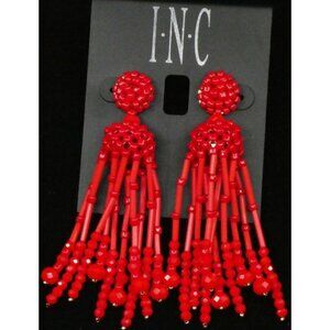 INC International Concepts Beaded Tassel Linear Dangle Red Earrings New w/ tags